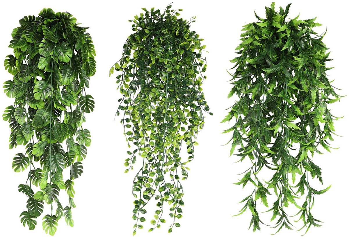 Unyqoos Set van drie decoratieve kunstplanten voor binnen en buiten gebruik groen