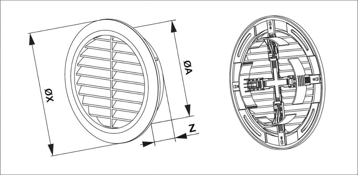 2x Rond Ventilatierooster Ø100mm Kunststof met Insectenhor - Grafiet Grijs