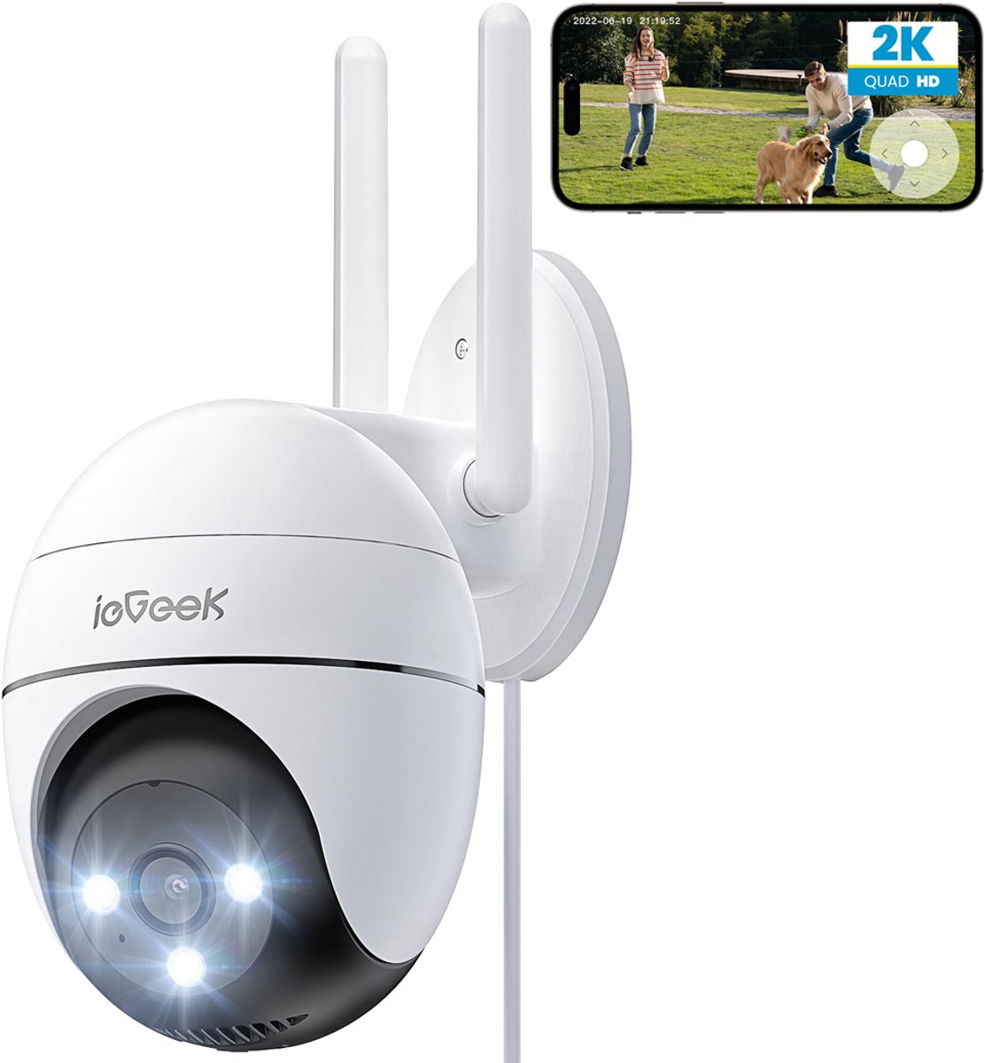 ieGeek ZS-GQ2 Beveiligingscamera Buiten – 2K HD 3MP - Camerabewaking Met Nachtzicht – Bewakingscamera voor Buiten- Met WiFi en APP - Beveiligingscamerabuiten - 4x Digitale Zoom - Wit