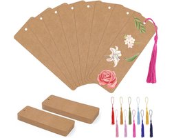 Blanco bladwijzers, 60 vellen papier met gaatjes, inclusief 60 kwastjes, geschikt voor het maken van zelfgemaakte bladwijzersets, cadeaulabels (Bruin, 14 x 5 cm)