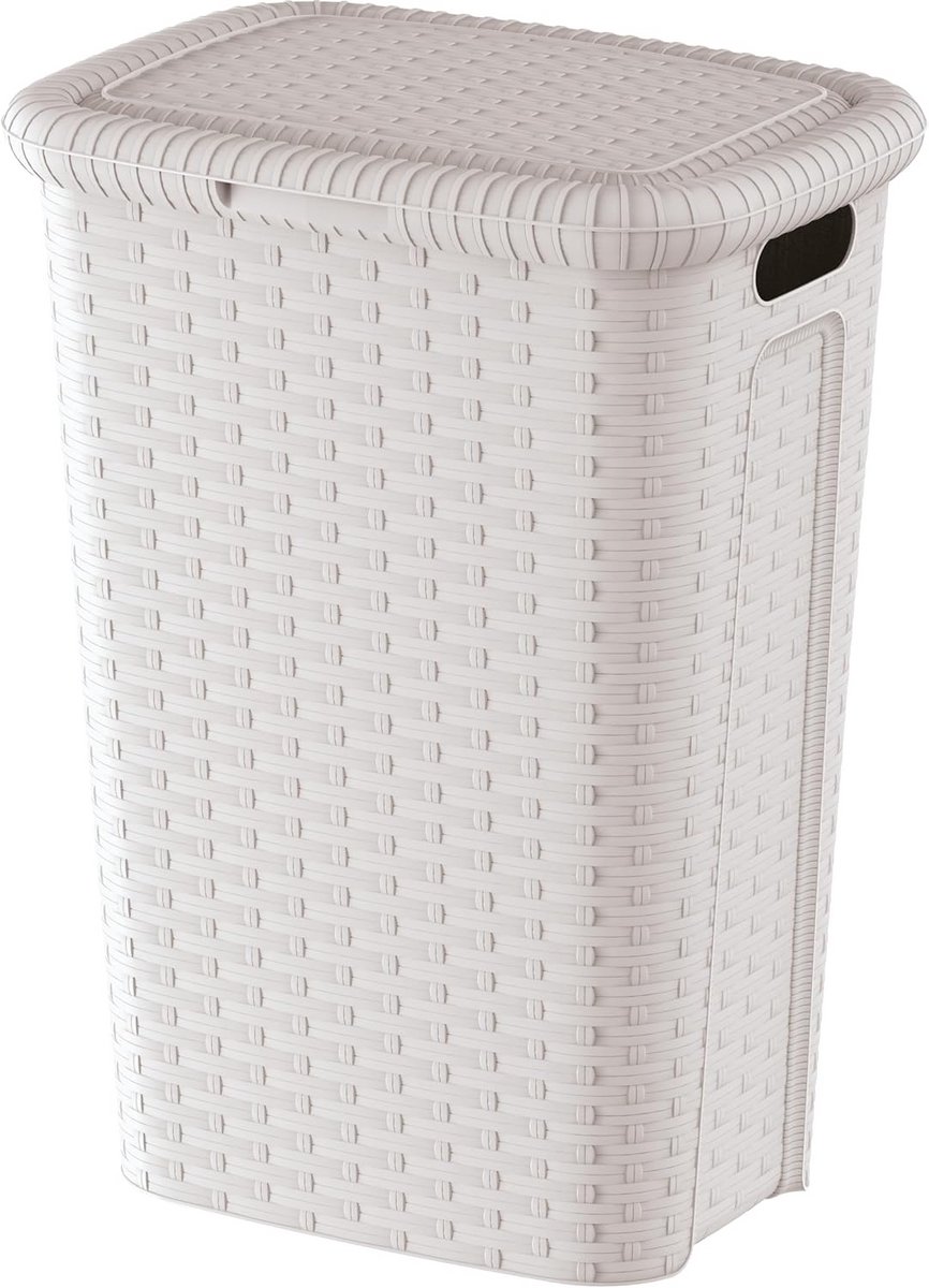 Grote Wasmand in Wit Imitatie Leder - 44x31x58 cm - Stijlvolle Opbergmand
