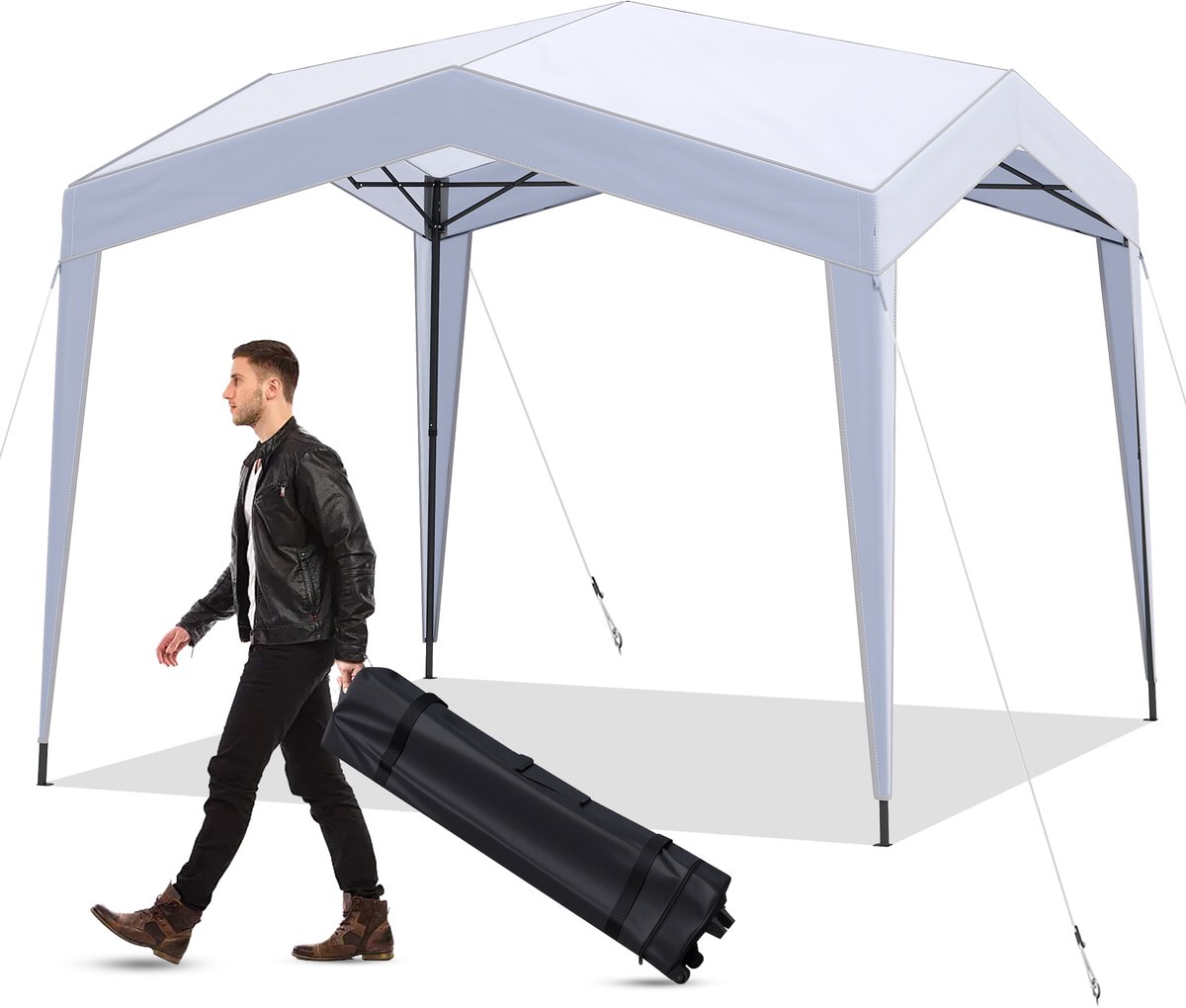 COSTWAY Paviljoen, 3 x 3 m, vouwpaviljoen met roltas, 8 haringen en 4 scheerlijnen, tuinpaviljoen, waterdicht, stabiel, winterbestendig, pop-up tuintent voor feest, tuin, outdoor, markt (zonder
