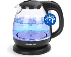 Aigostar Waterkoker glas 1 Liter - watekokers klein met LED - 360° draaibaar - Zwart - Elfin 30IAX