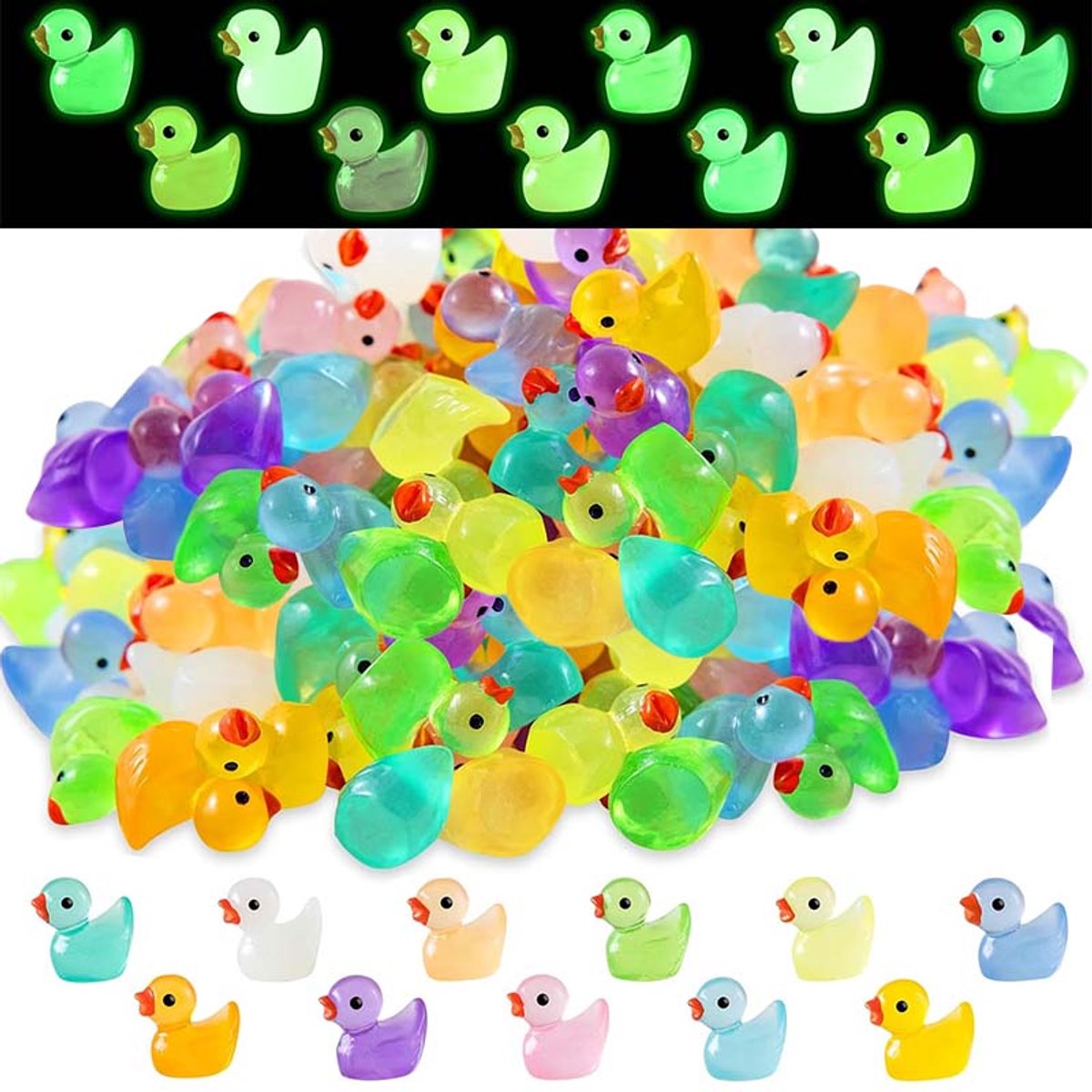 220 Stuks Mini Lichtgevende Hars Eendjes - Mini Eendjes Vorm - Gloeien in Het Donker - Geschikt Voor Poppenhuis Decoratie, Tuin, Huiselijk Landschap, Aquarium En DIY Ambacht Decoratie