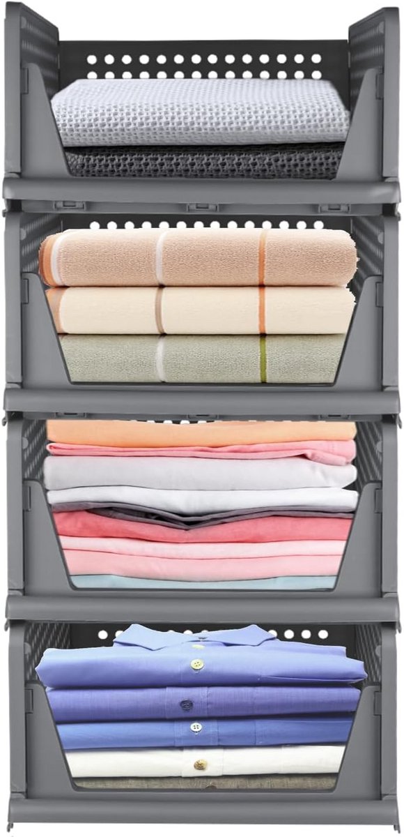 Set van 4 Opvouwbare Lade-Organizers voor Kast en Slaapkamer - Stapelbare Opbergdozen