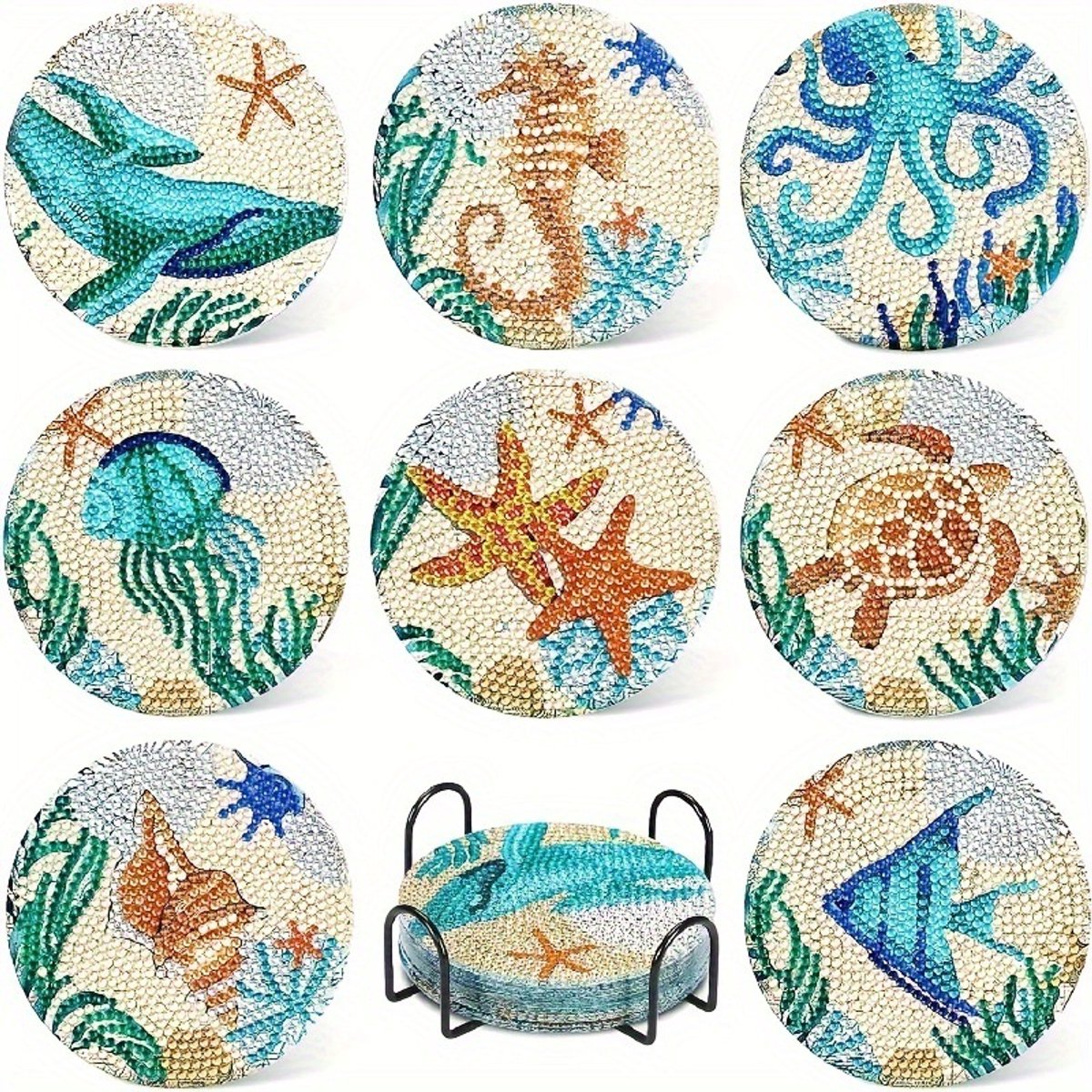 VDTOYS® DIAMOND PAINTING voor volwassenen - Onderzetters - Coasters - Onderleggers - Ronde steentjes - 8 stuks - Compleet Hobbypakket - set F-13A ZEE