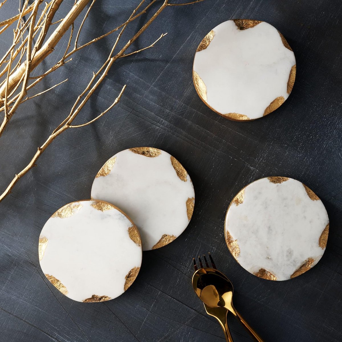 Set van 4 Ronde Onderzetters met Gouden Rand