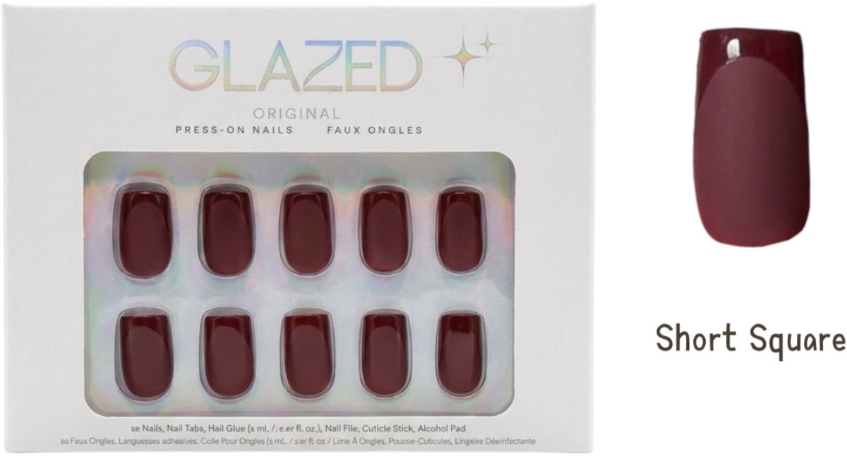 Glazed Original - Press On Nails - Matte Merlot - Short Square - 30 Nagels