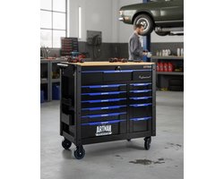Servante d'Atelier Artman 1120x455x1000mm Très Grande Capacité 13 tiroirs – Noir/Bleu