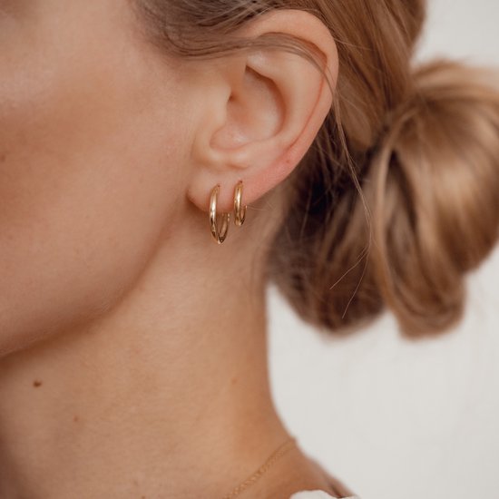 Hey Happiness Hoepel Basics – Klassieke Dames Oorringen Set 925 Zilver 18K Verguld – Cadeauset van 4 – Subtiel en Elegant – Goud