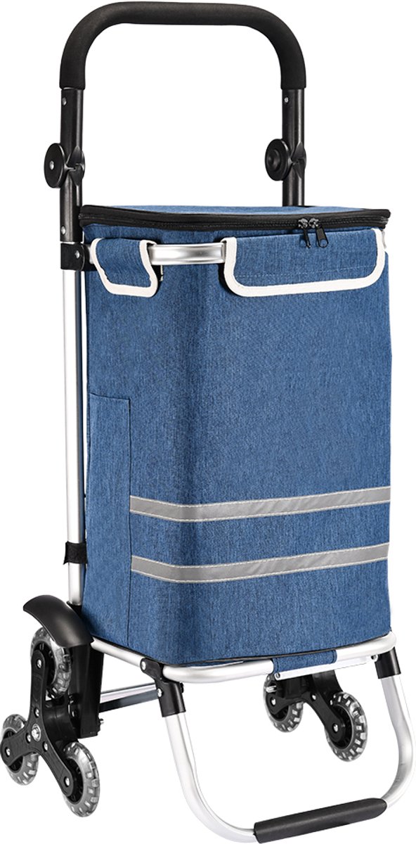 Opvouwbare Boodschappentrolley 40L – 3 Wielen met Traploper – Afneembare Tas – Stevig & Waterafstotend – Draagkracht tot 30 kg-Blauw