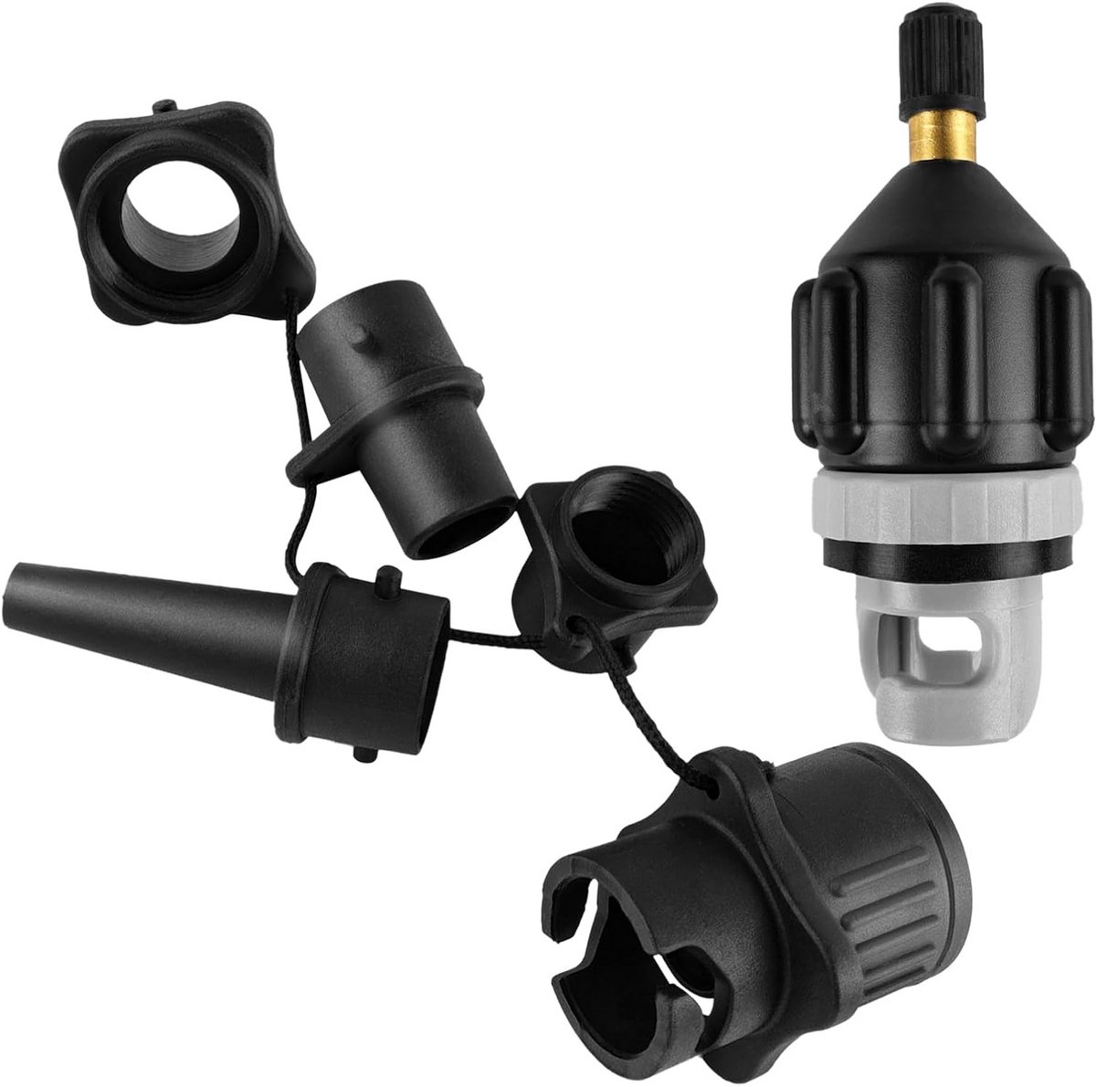 SUP Pomp Adapter - Ventiel Adapter Set - Opblaasbare Boten Vullen - 6-in-1 Ontwerp - 14 cm - Zwart