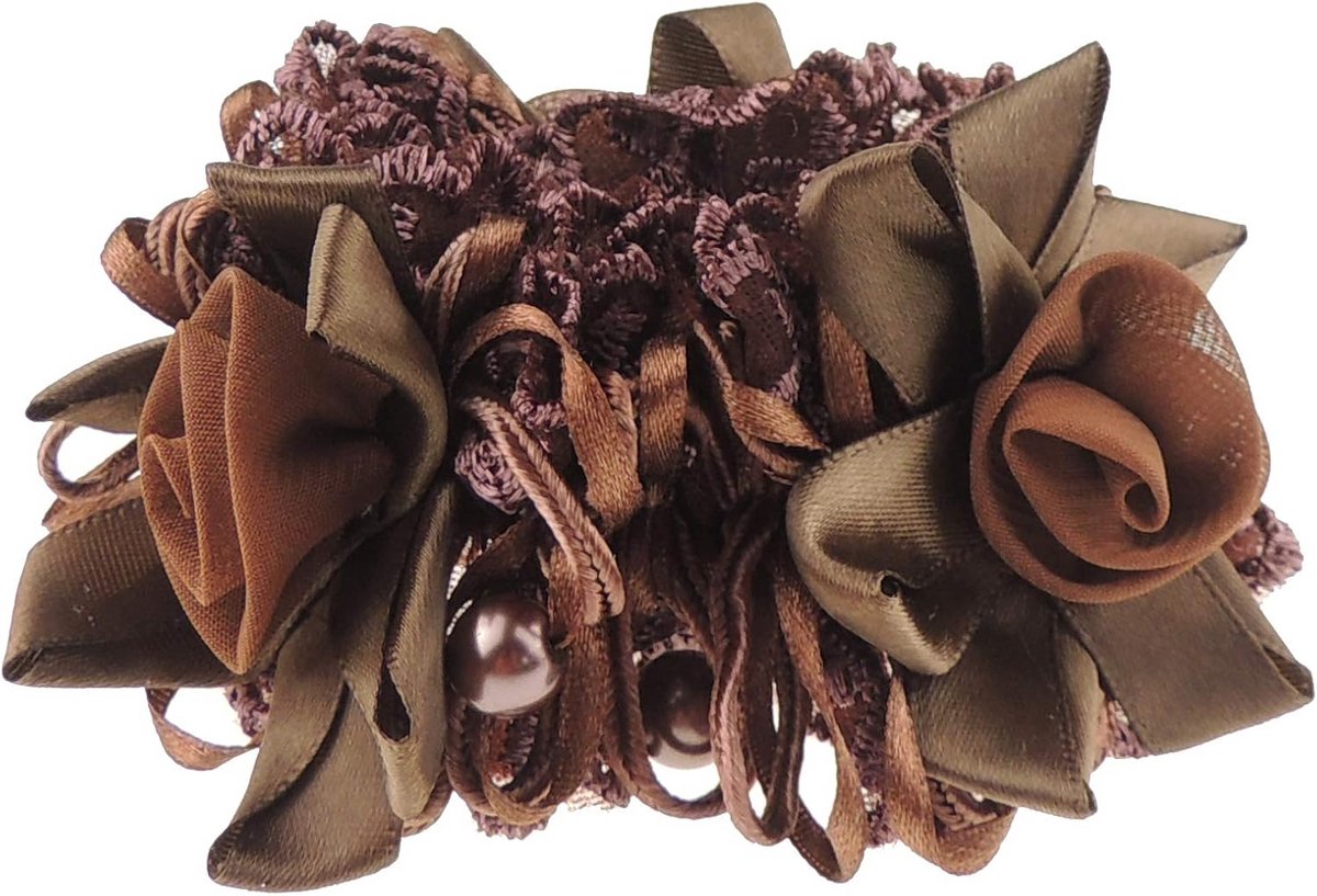 Dames & Meisjes Scrunchie met Kant, Satijn en Roze Kristal Elastiek