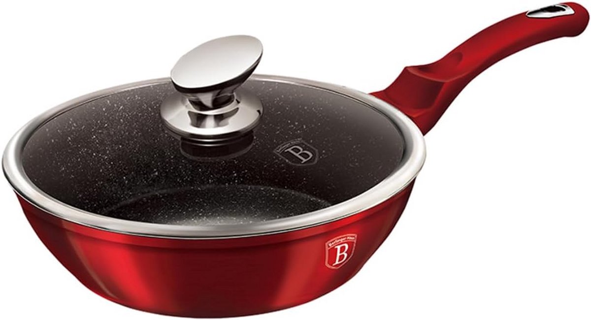 Koekenpan met glazen deksel 24 cm Metaal Rood