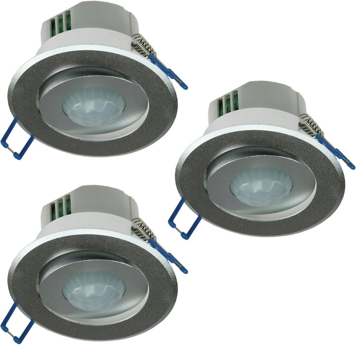 3x Plafond Inbouw Bewegingsmelder 360 Graden Zilver Aluminium - LED Geschikt