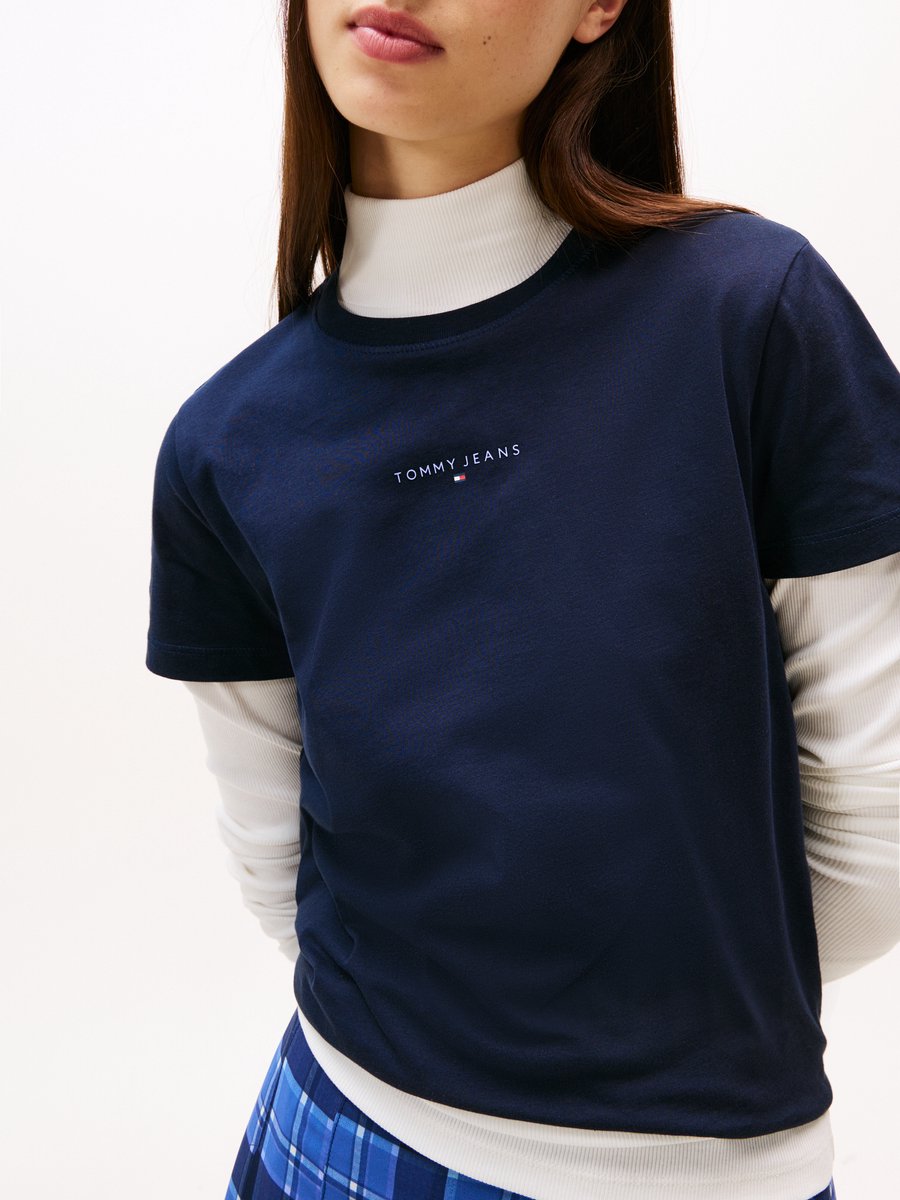 Tommy Jeans T-shirt Tjw Reg Linear Ss Tee Dw0dw21964 C1g Dark Night Dames Blauw