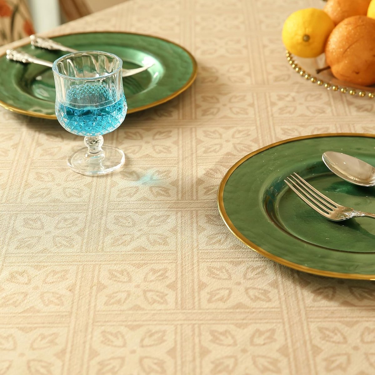 Beige Linnen Tafelkleed Vierkant 170x170 cm - Anti-Rimpel & Duurzaam met Bloemenprint