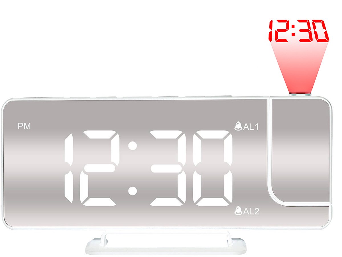 Luxime® - Digitale Wekker Met Projectie - Slaapkamer - Projectieklok Plafond - Projectiewekker - Wit