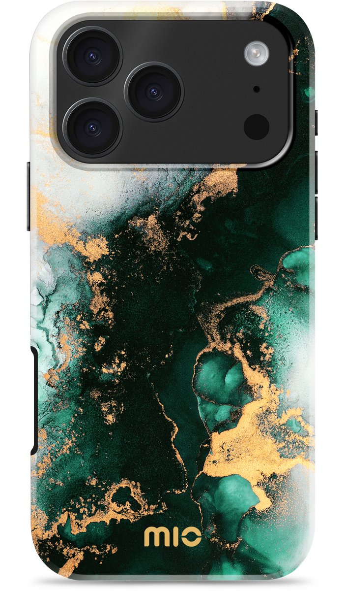 MIO Hoesje Geschikt voor Apple iPhone 17 Pro - Compatibel met MagSafe / Qi2 - Hard Shell Back Cover Case Green Marble