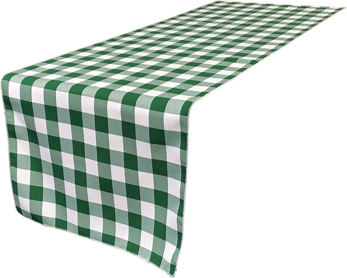 Geruite Tafelloper 35 cm x 278 cm Dubbelzijdig Groen Wit