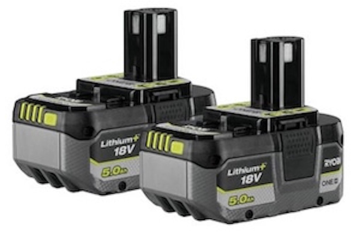 RYOBI ONE+ 18V Accu 5.0Ah – Lithium-Ion Accupack – Set van 2