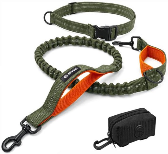 Laisse pour chien BOTC - Laisse de course pour chien - jusqu'à 170 cm - Laisse de course avec ceinture réfléchissante