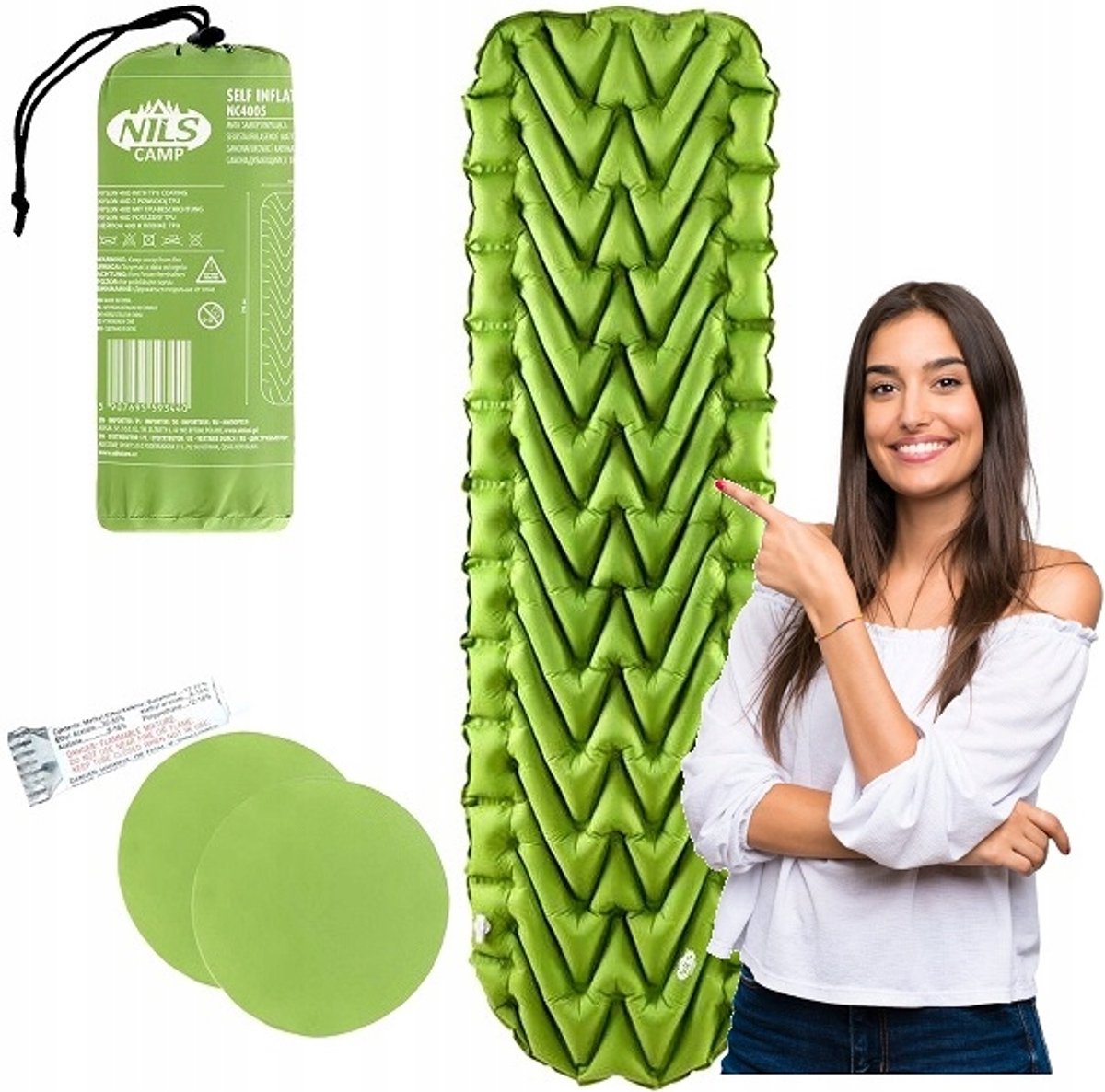 Nils Camp NC4005 Zelfopblazende Kampeer-/Slaapmat Groen 193x56cm