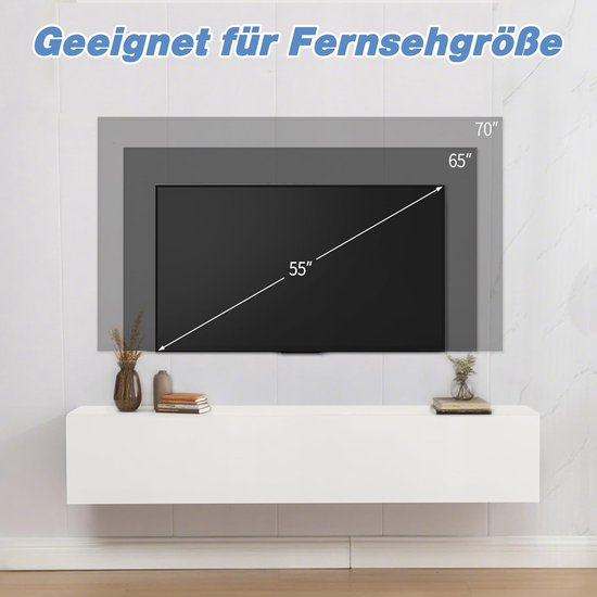 Meuble TV Lowboard Suspendu 160 cm blanc avec espace de rangement et design minimaliste – Meuble TV Scandinave Moderne pour salon, chambre à coucher ou chambre d'enfant – Altameubel