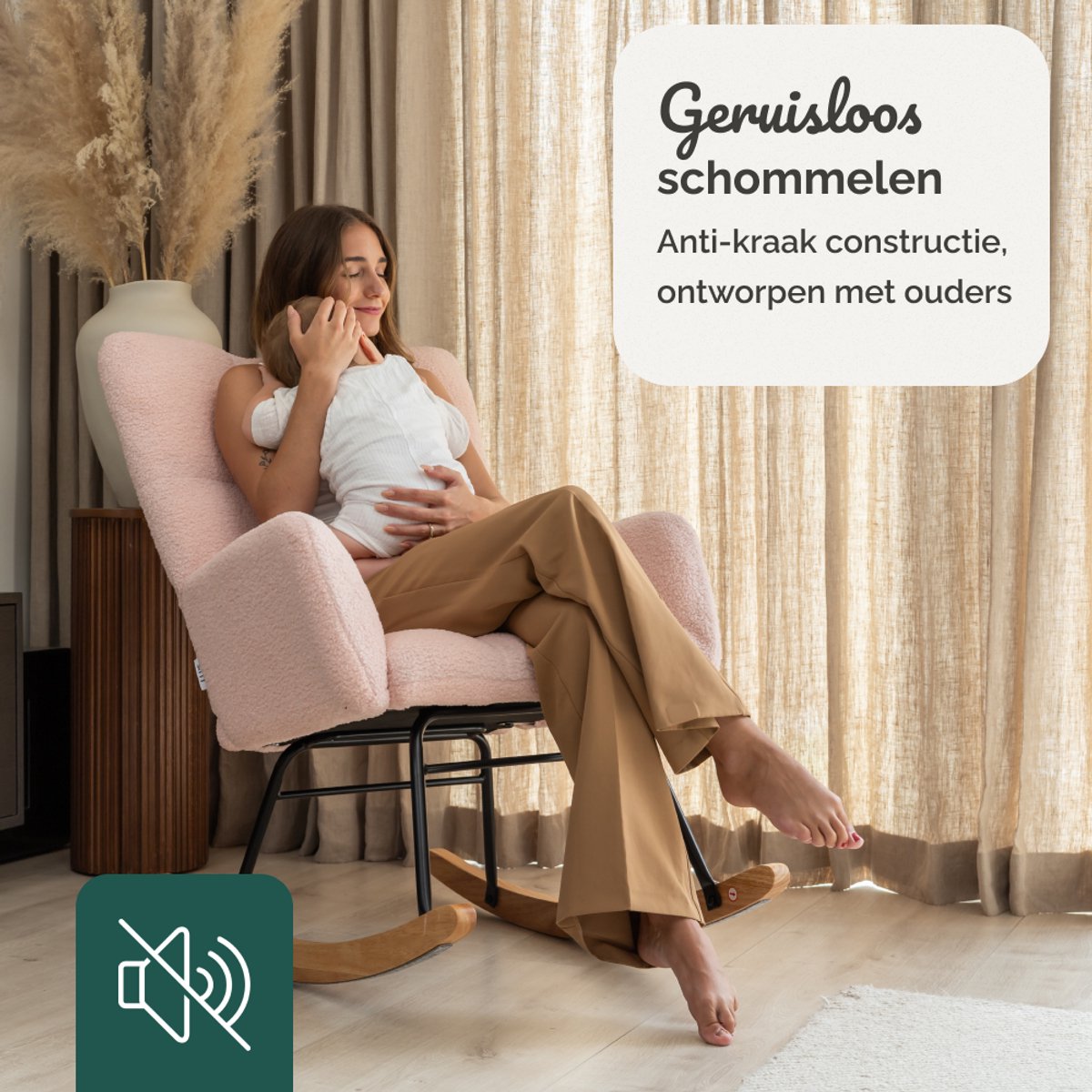 SITTT Schommelstoel - Relaxstoel babykamer - Fauteuil - Voedingsstoel - Licht Roze — afbeelding 3