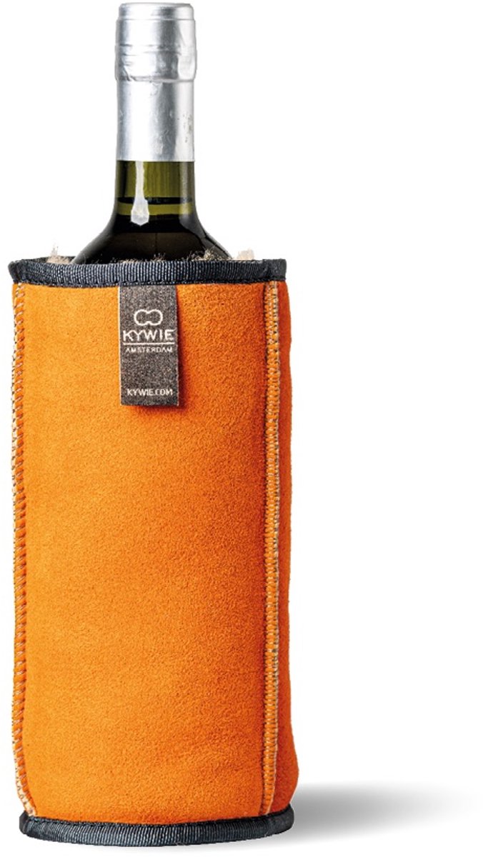 Kywie® wijnkoeler van schapenvacht – 100% natuurlijk – 0,75l – temperatuurbehoudend - geschikt voor wijn, waterflessen en Dopper 800ML – Oranje Suède