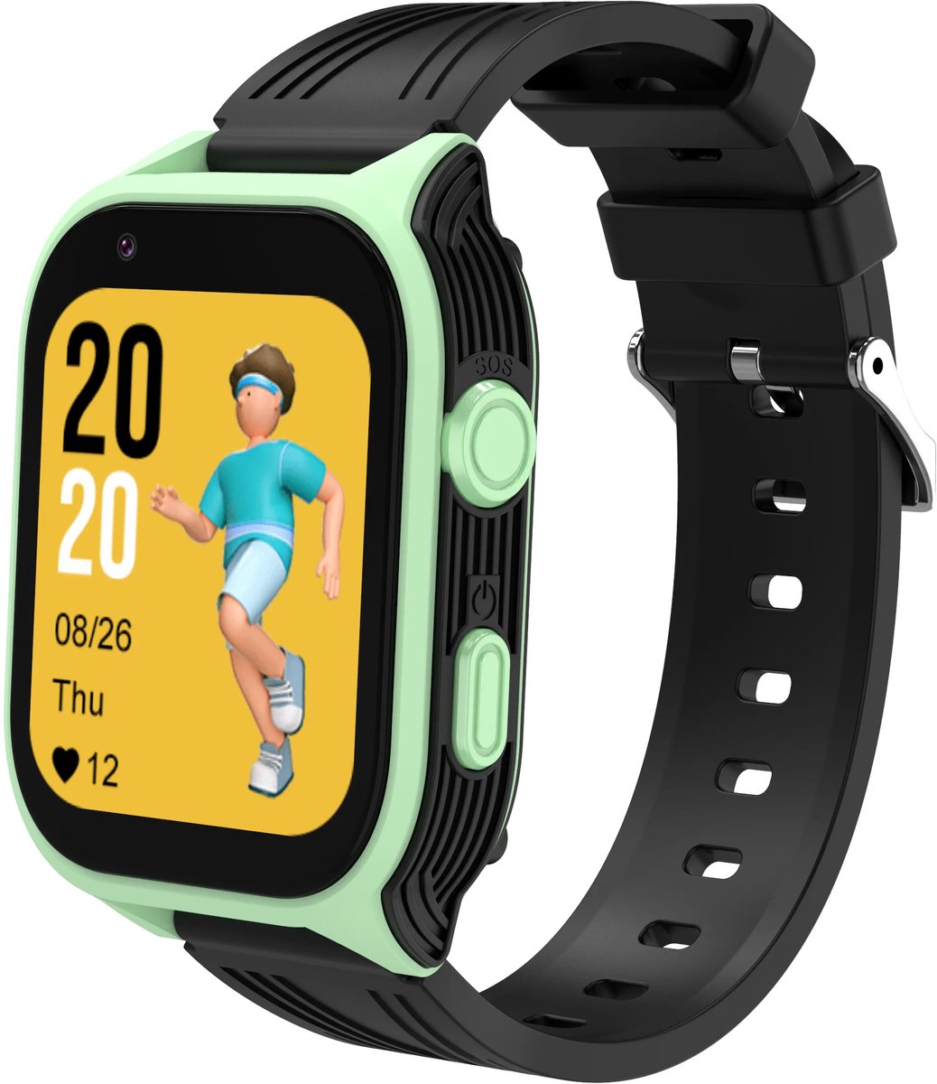 DrPhone KidsTimeX14 – 4G Kinder Smartwatch met GPS - WhatsApp – Videobellen – Bluetooth – Hotspot – SOS – Nederlandse Mobiele App - Camera & 1.83” HD Touchscreen – Simkaart Slot - IP67 Waterdicht - Groen/Zwart