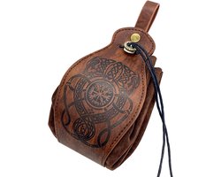 Medieval Belt Bag - Viking Faux Leather Coin Pouch - Bruin - Draagbare Drawstring Dice Bag - Renaissance LARP Heuptas voor Boogschieten - Cosplay - Draak - Accessoires
