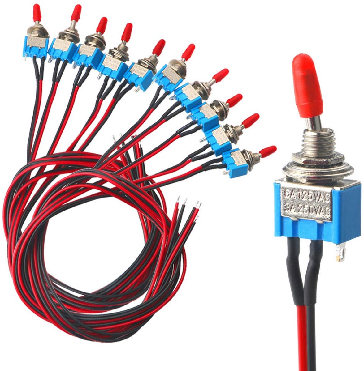 10Pcs Professionele Mini Rocker Switch - 3A 250V/6A 125V SPST 3-Pole On/Off - Voor Auto's Met Voorbedrade Metalen Hefboom