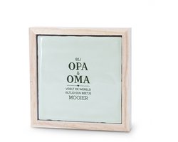 Liefs in een lijstje - Bij opa en oma - tegeltje met spreuk - keramiek - cadeau voor opa en oma - cadeau voor grootouders