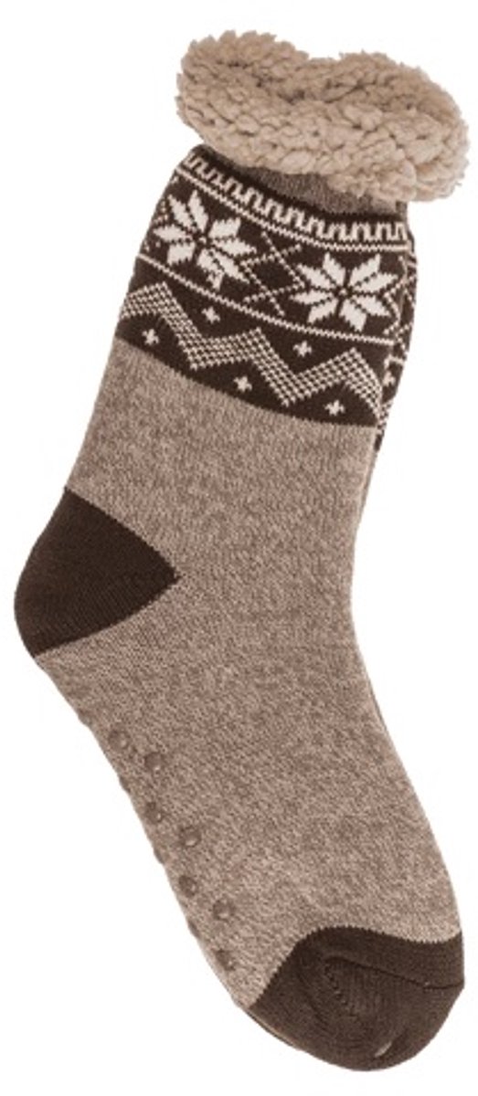 Heren huissokken met antislip - warme huissokken - antislip sokken - cottage - beige - 42 /46