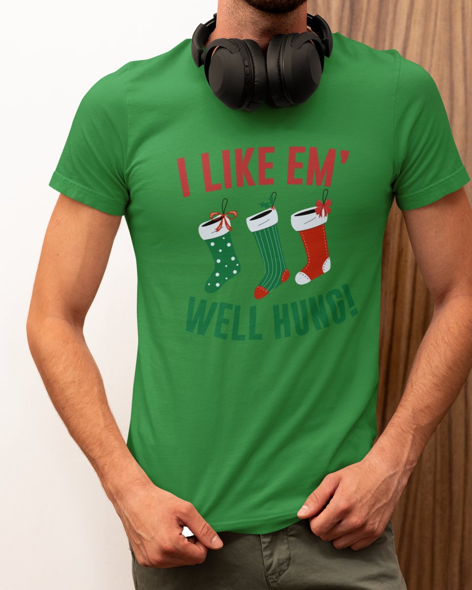 Well Hung Kerst - Kerst T-shirt Groen - Grappig T-shirt - Maat XL - Kerst Cadeau Mannen - Limited Edition