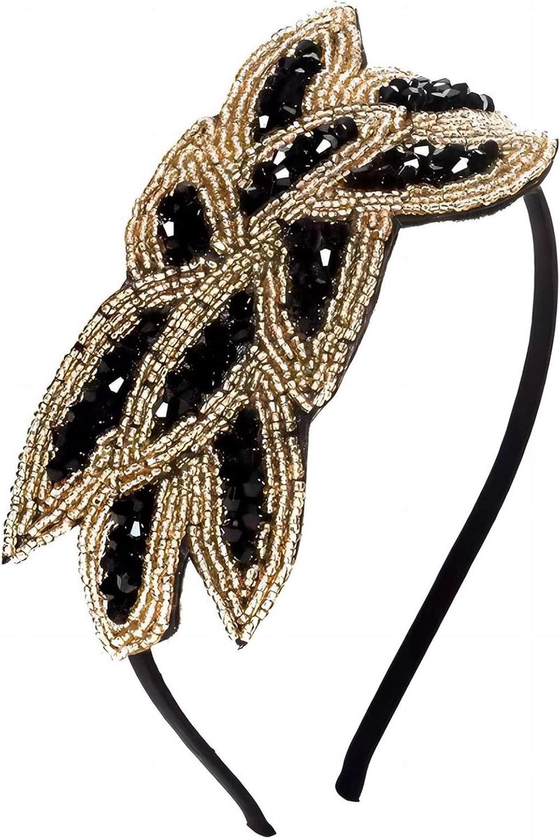 CSGoods - Vintage flapper hoofdband met kralen en blad, elegant haaraccessoire voor vrouwen kostuumfeest.