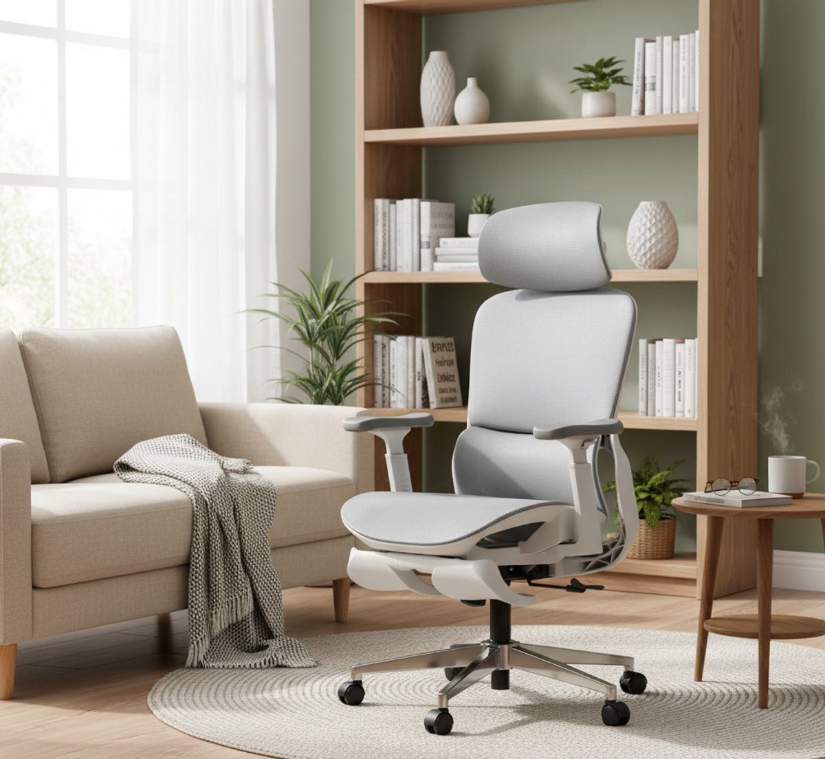 Ergonomische Bureaustoel met 3D Verstelbare - Wit - Verstelbare Armleuningen Lendensteun, Mesh Office - Medahomestore