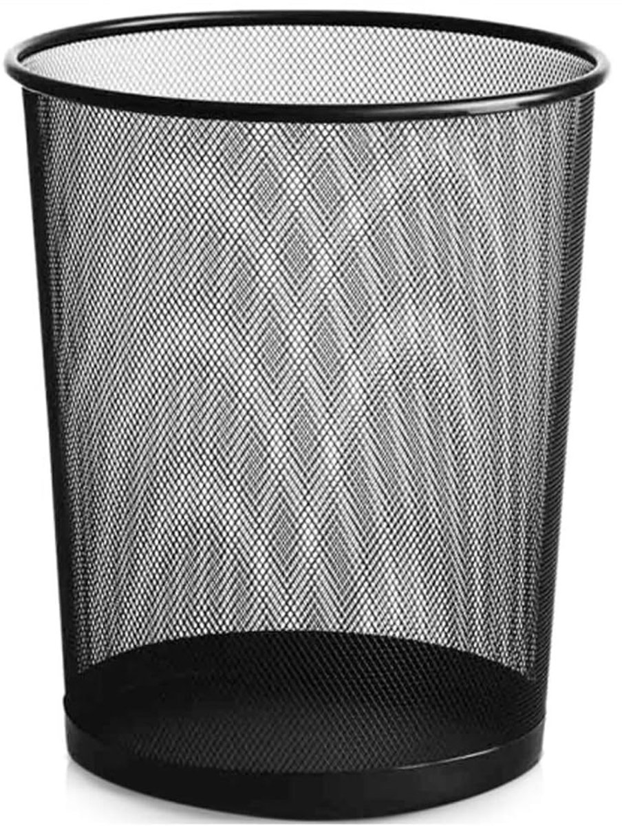 BOTC Prullenbak - 20L - Afvalemmer - Papierbak - Mesh Metaal - Papiermand - Prullenmand voor onder Bureau - Zwart