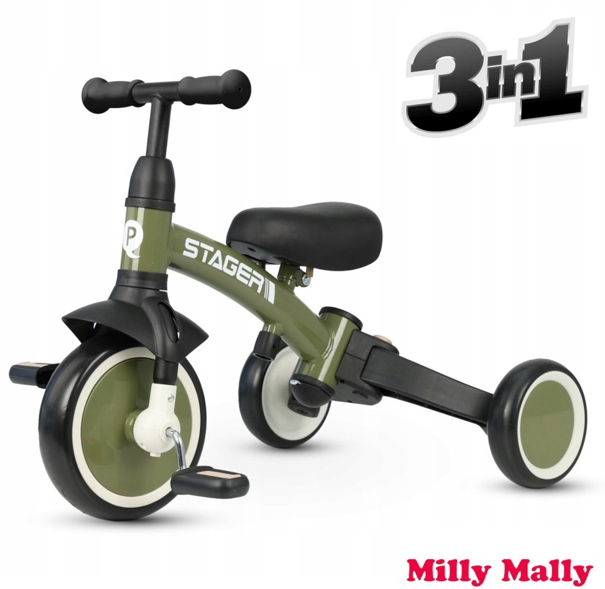Qplay Stager 3-in-1 Loopfiets/Driewieler Groen voor Kinderen 2-6 Jaar