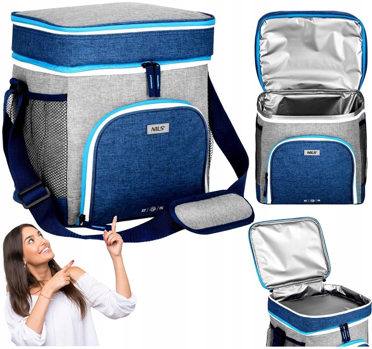 NILS CAMP Thermische Tas / Koeltas 15L - Blauw, Rugzakmodel
