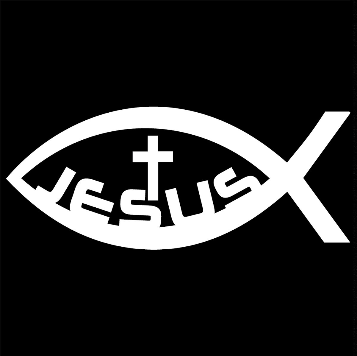 Ichtus vis met kruis jezus sticker - 14x6cm - wit - topkwaliteit avery autoreclame folie