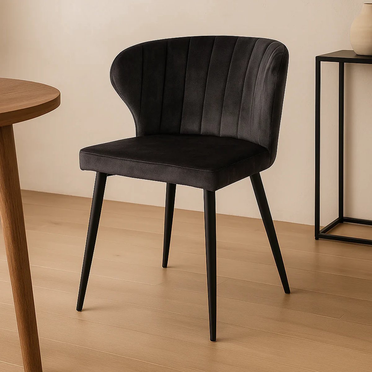 Eetkamerstoel Luxe Stockholm Velvet Donkergrijs - 5x55x81 cm - Zwart - Velvet Donkergrijs – Fluweel, Zwart - Medahomestore