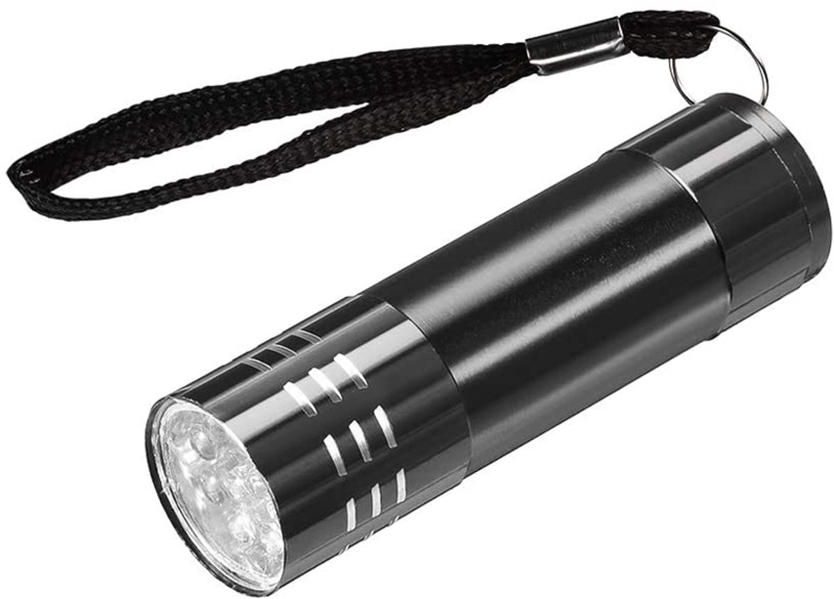 UV Zaklamp - 9 LEDs - 9 cm - Compacte UV-flashlight - 1 stuk - Zwart - Jonyx