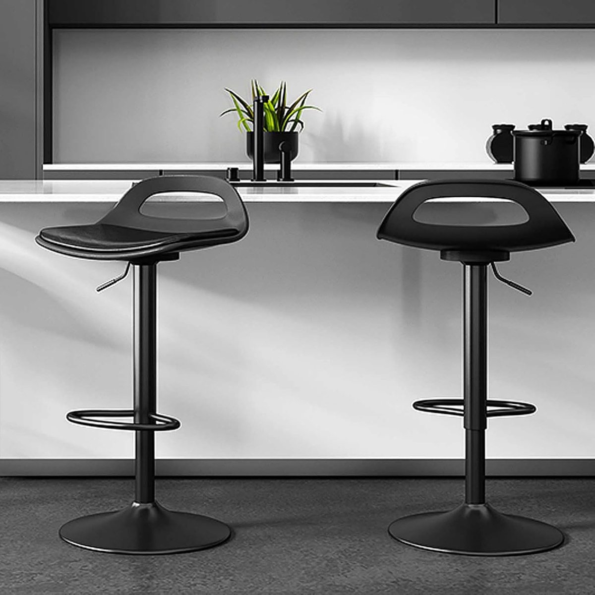 Zwarte bartafels met Rugleuning - Zwart - 2 stuks, 360° Draaibare Hoge - Medahomestore