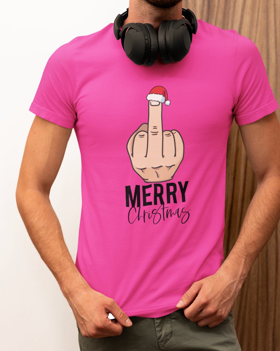 Middle Finger Kerst - Kerst T-shirt Roze - Grappig T-shirt - Maat M - Kerst Cadeau Mannen - Limited Edition