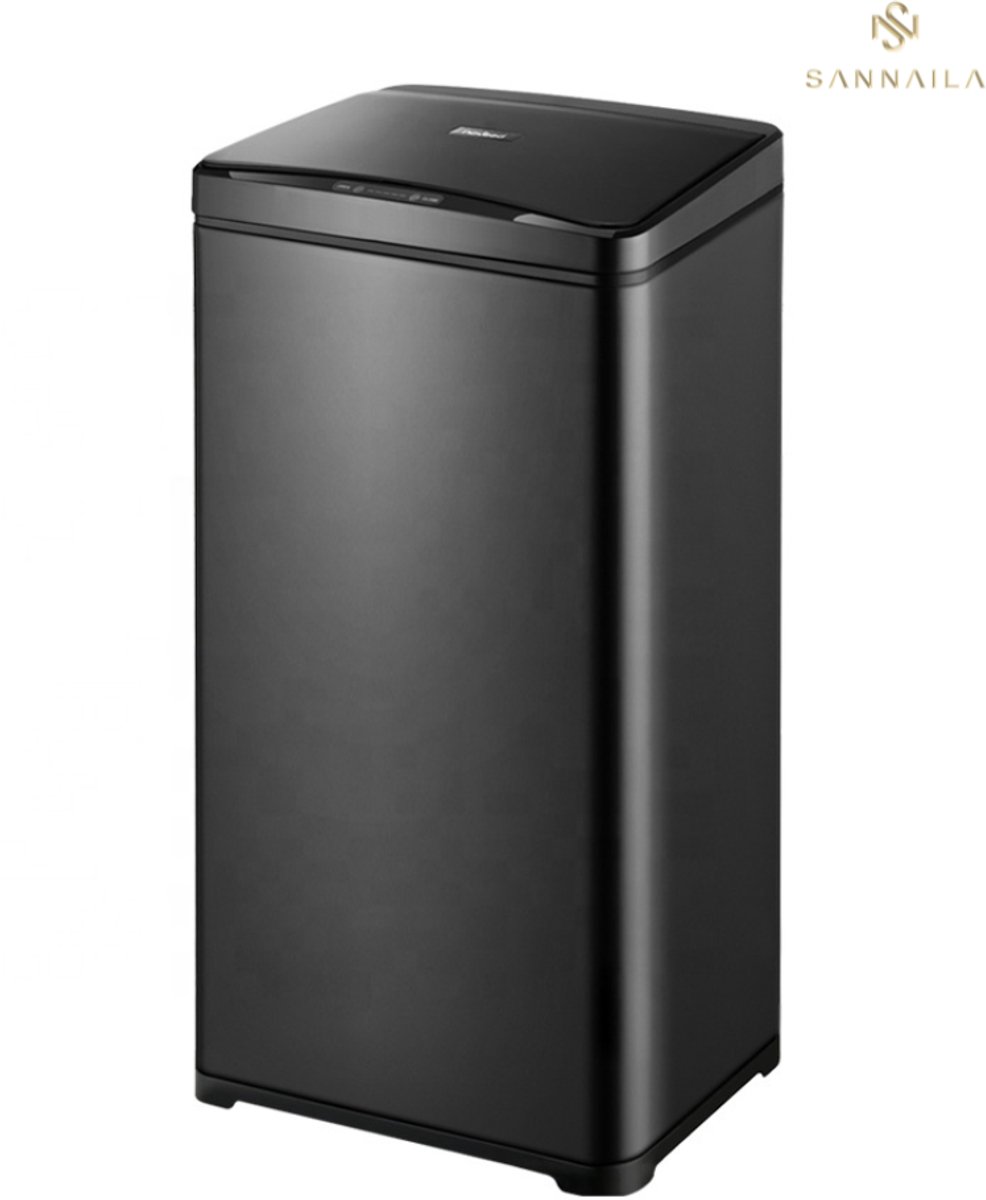 Yar Motion Sensing Prullenbak - Pullenbak met sensor- 40 liter - RVS & duurzaam ABS - Non-slip - Geruisloze deksel - Vertraagd sluiten modus - Zwart - Grijs