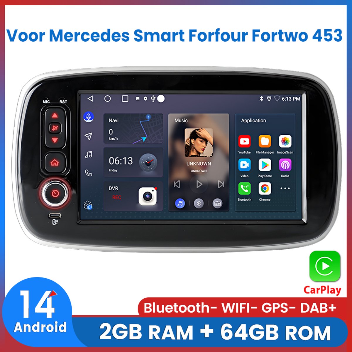 Awesafe Autoradio - Geschikt Voor Mercedes Benz Smart Forfour Fortwo 453 2014 t/m 2022 - 8 inch IPS Scherm - Draadloos Apple CarPlay & Android Auto - Ram 2GB + Rom 64GB - GPS Navigatie Bluetooth WIFI - Radio Scherm