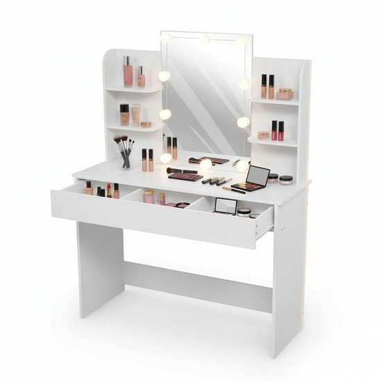 Maquillage Monza Home avec miroir et Siècle des Lumières , tiroir à 3 compartiments, Wit.