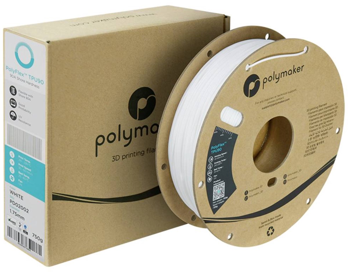 Polymaker PD02002 TPU90 Filament TPU Flexibel 1.75 mm 750 g Wit PolyFlex™ 1 stuk(s)